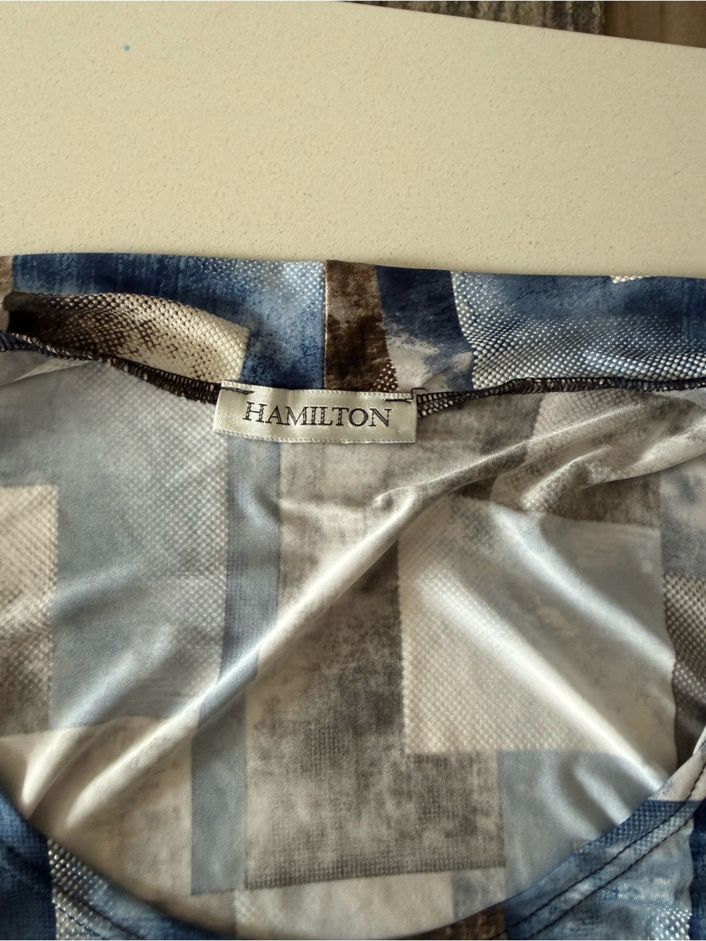 Hamilton Abstract Geometric Top — Blue, Brown, White - Picture 3 of 3